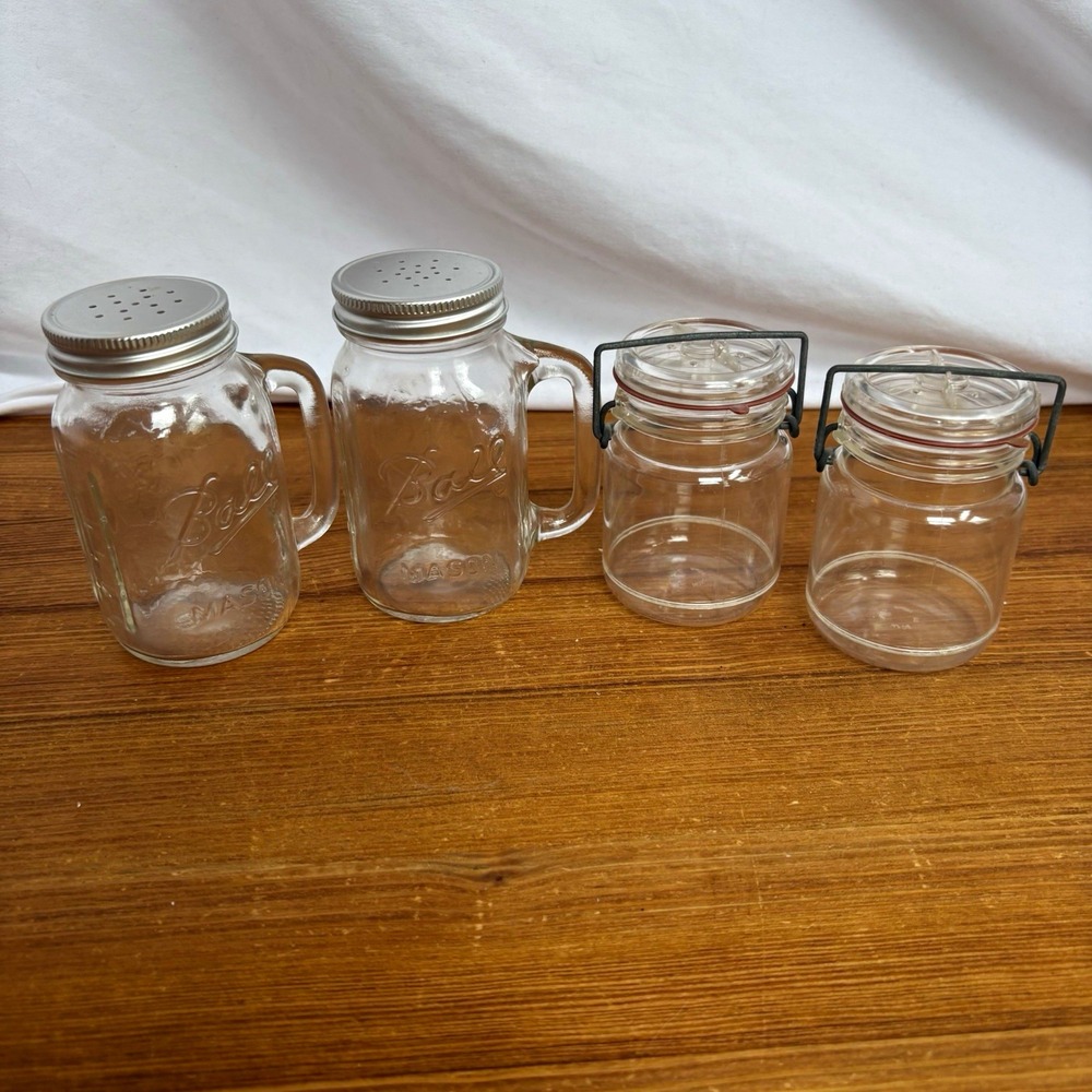 Ball Mason Jar Salt & Pepper Shakers 4pc Set Glass and Plastic